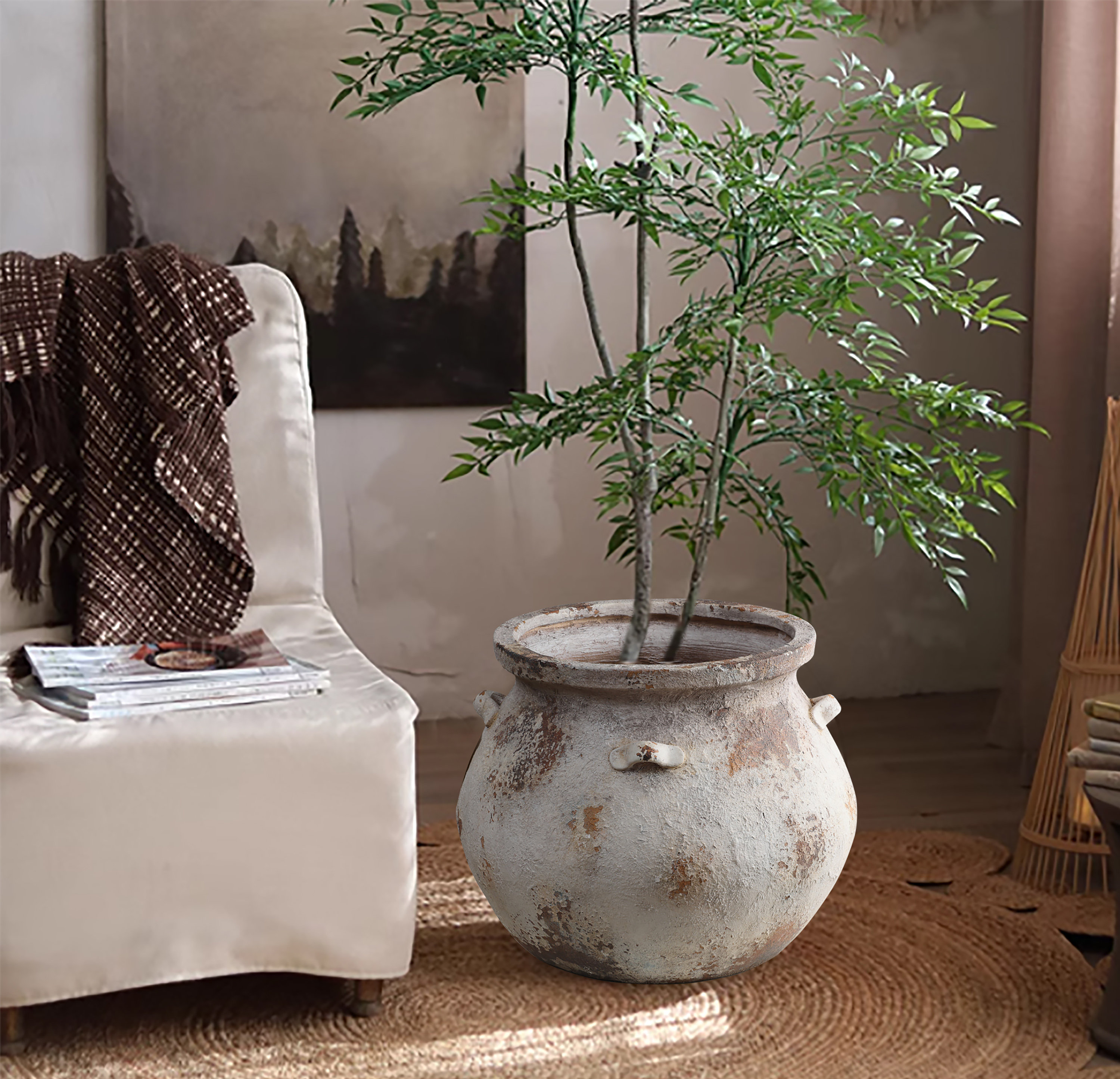 Bungalow Rose Perrinton Handmade Off White Rustic Cauldron MgO Pot